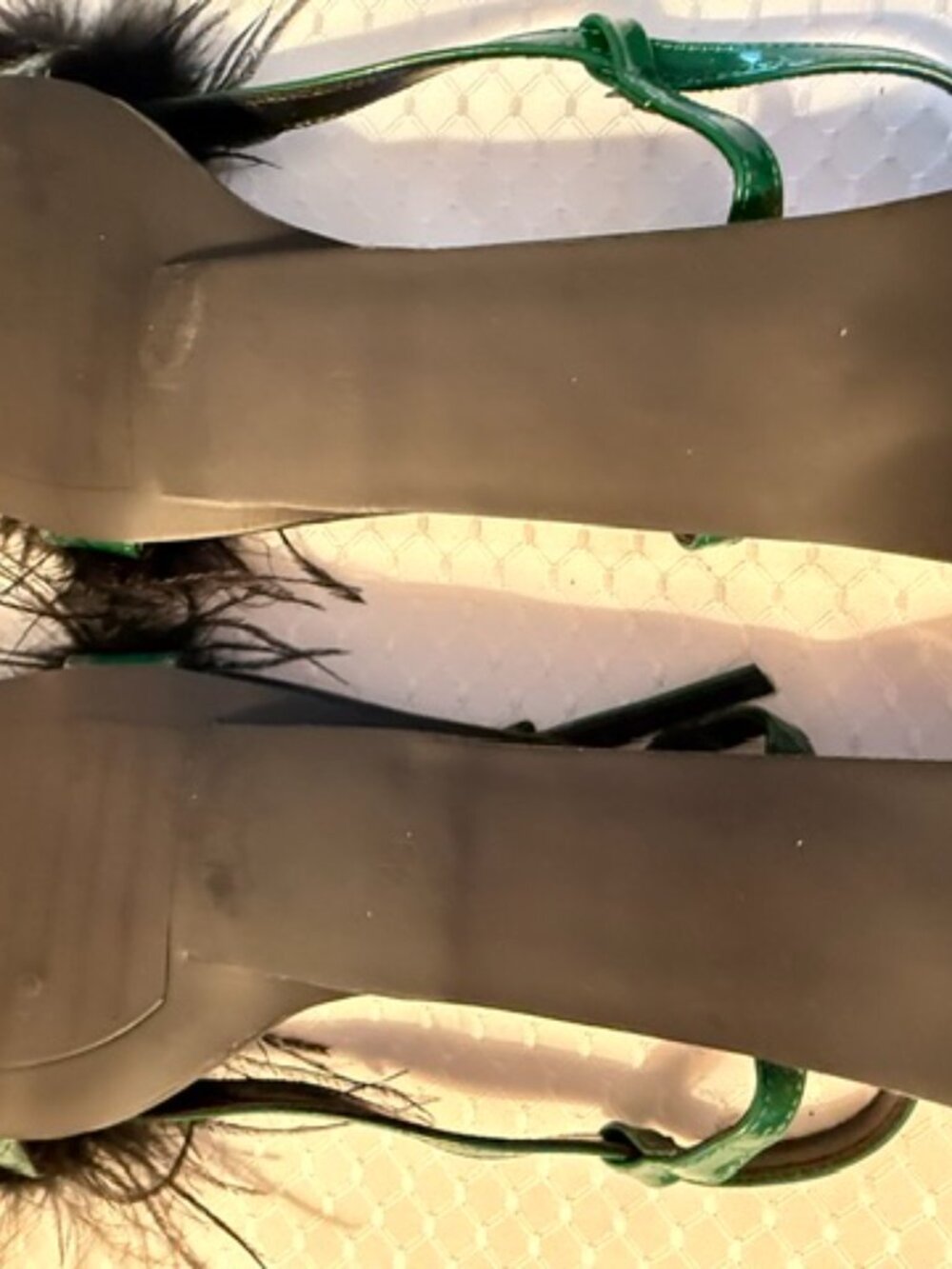 Jeffrey Campbell Green Patent Feather Geometric Heel Sandals Size Approx. 8 - Picture 5 of 12